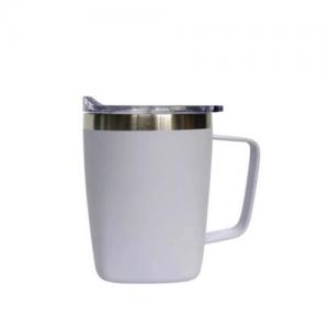 Stainless steel vacuum insulated travel coffee mug with handle