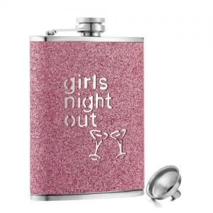 Portable stainless steel pocket hip flask with glitter leather