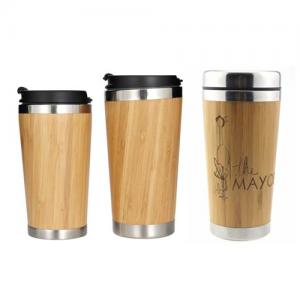 Double wall stainless steel bamboo travel mug