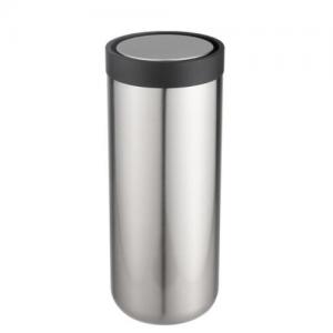 Vacuum insulated travel mug with 360° all round drinking lid