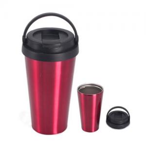 Reusable double wall stainless steel vacuum coffee mug with handle